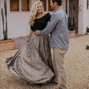 Gold + sage formal designer floor-length skirt